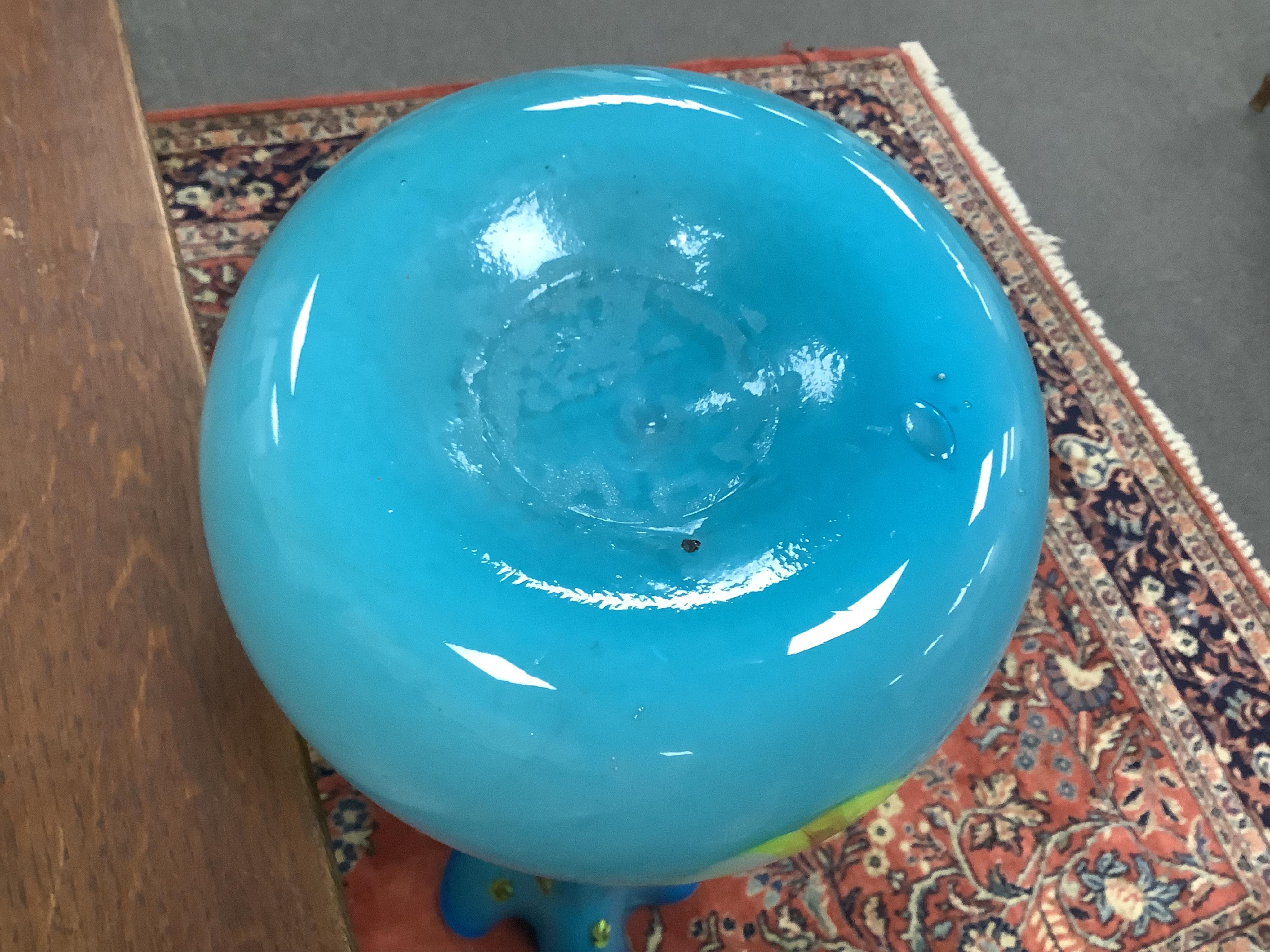 Two large blue and yellow Murano glass vases, 95cm